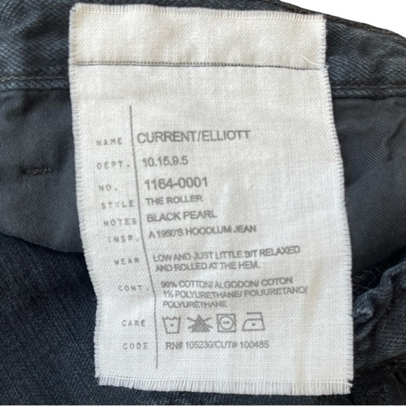 CURRENT/ELLIOTT The Roller Black Denim Jeans Low Rise Slightly Relaxed - Size 27 - Picture 4 of 11